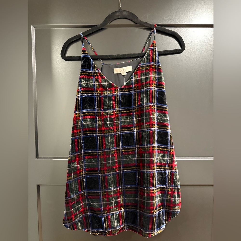 LOFT Multicolor Velvet Plaid Top